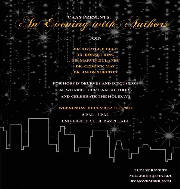 Poster for the C A A S event, an evening with authors