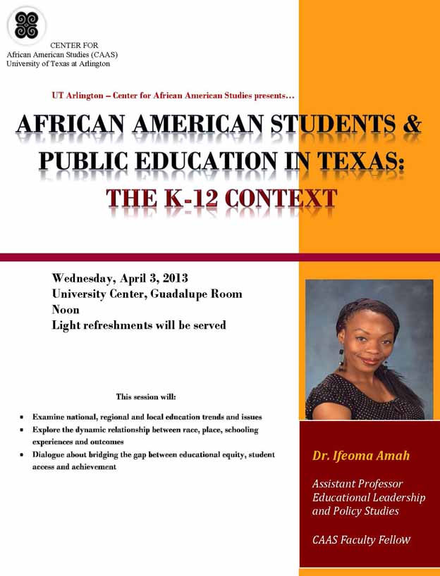Poster for C A A S event, public education in texas