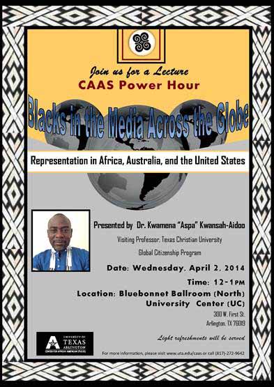 Poster for C A A S power hour, blacks in the media across the globe